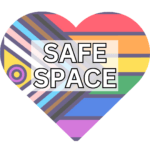 the words safe space on a background image of the pride flag